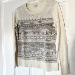 Embellished Sweater Fair Isle Cream Grey M